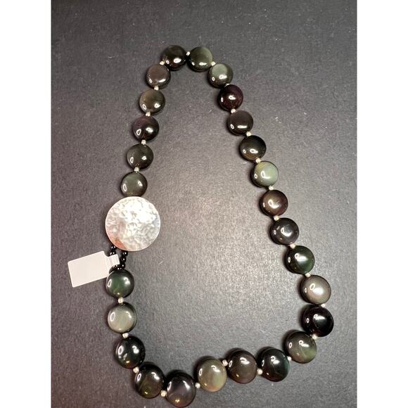 NEW rainbow obsidian and sterling silver necklace - Picture 1 of 16